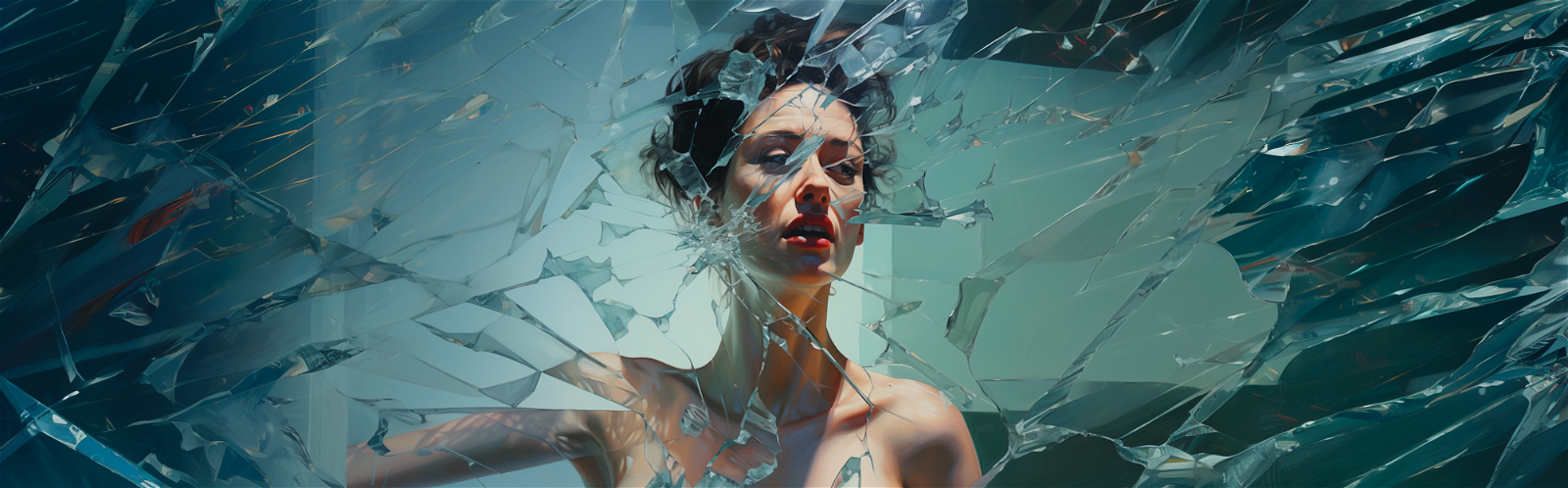 glass breaking sound effect woman behind broken glass
